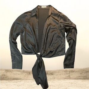 Chigant Black Tie-Front Blouse, size S